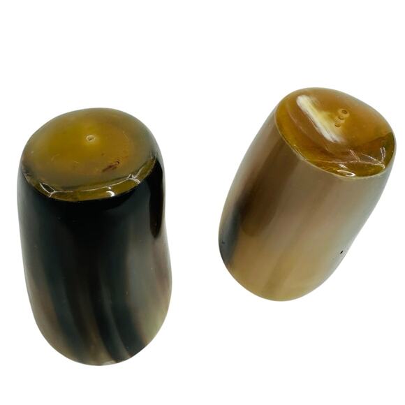 Vintage Genuine Buffalo Horn Salt & Pepper Set Handcrafted Natural Tableware - Picture 5 of 6